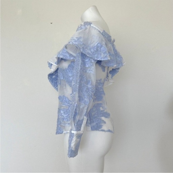 Self-Portrait Blue Ruffled One-Shoulder Blouse - Picture 12 of 15